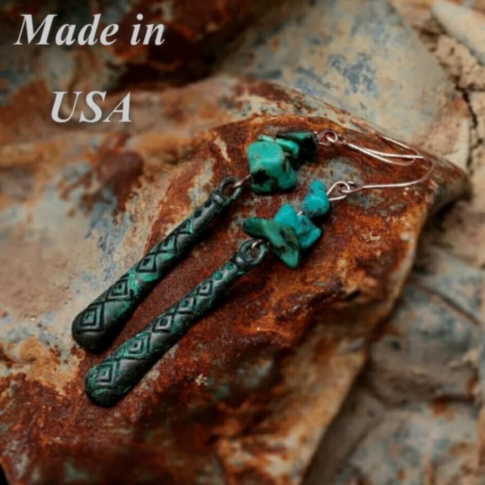 🎀Natural Turquoise Stone Patina Earrings